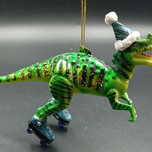A360 stiklinis dinozauras su melynais rieduciais - stiklinis eglutes zaisliukas